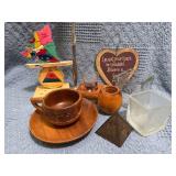 Decor Lot Featuring Wooden, Glass, and Metal Items