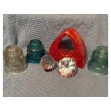 Stone Bookends, Crystal Paperweights, and 3 Glass