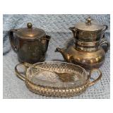 Silver Plate Stacking Tea Set and Relish Dish with