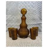 Vintage Small Diamond Pattern Decanter with Four S