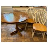 Round Wooden Kitchen Table and Two Chairs with Whi