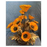 Vintage Brass and Ceramic Poppy Sculpture with Yel