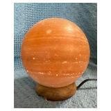 Spherical Pink Himalayan Salt Lamp on Wooden Base