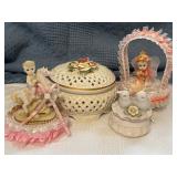Four Porcelain Decorative Pieces with Figurines an