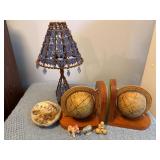 Decor Lot Featuring Globe Bookend, Abalone Shell,