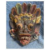 Carved Wood Mask with Multicolor Detailing, 11' Ta