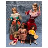 Group Lot of Five Dolls with Mixed Attire and Styl