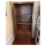 Wooden Bookcase with Three Drawers, 74 Inches Tall