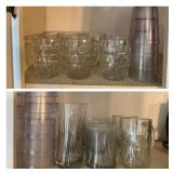 Shelf of Vintage Glassware and Plastic Cups in Var