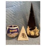 Three Nativity-Themed Decor Items in Various Mater