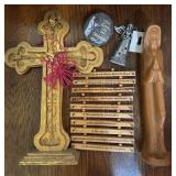 Christian-Themed Decor Lot with Cross, Figurines,