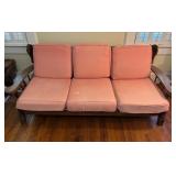 Vintage Wood Frame Couch with Six Cushions, Approx