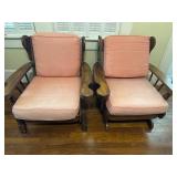 Vintage Wood Chairs with Cushions, One Rocking, On