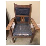 Vintage Wooden Armchair with Leather Accents for R