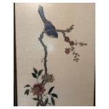Framed Crewel Artwork Featuring a Bird on a Branch