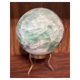Large Green Stone Orb with Brass Stand