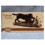 Collectible Resin Black Lab Sculpture with Ducks -