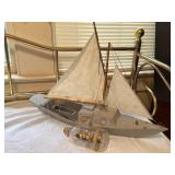 Wooden Ship Model and Ship in a Bottle Display Set