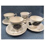Four Newfoundland Souvenir Teacups and Saucers by