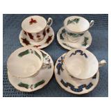 Four Royal Adderley Tartan Teacups and Saucers