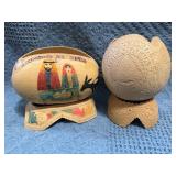 Two Carved Gourd Bowls with Stands from Nicaragua