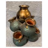 7-Vessel Ceramic Vase with Metallic and Verdigris