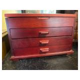 Wooden Jewelry Box with Three Drawers and Hinged L