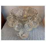 Square Glass Punch Bowl Set with 8 Cups and 7 Hook
