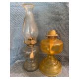 Vintage Glass Oil Lamps with Chimneys