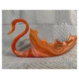Vintage MCM Glass Swan Bowl with Orange and Red Sw