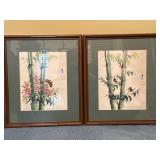 Framed Artworks on Fabric Depicting Bamboo and Nat