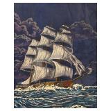 Large Velvet Painting by Hilda Booth Mounted on Wo