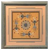 Framed Sand Painting 14in x 14in with Geometric an