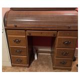 Wooden Roll Top Desk with Multiple Drawers and Com