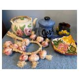Teapot and Garlic-Themed Decor Set Featuring Ceram