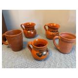 5 Handmade Earthenware Mugs in Varying Styles with