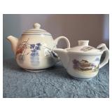 Two Asian-Inspired Ceramic Teapots with Painted De