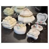Ceramic Decorative Lot Featuring Floral and Heart
