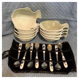 Fish-Shaped Ceramic Bowls and Decorative Spoons in