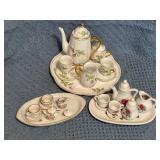 Three Miniature Tea Sets, One Hand-Painted Signed