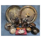 Silver Plate Lot with Assorted Tableware and Decor