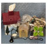 Homey Decor Lot with Handmade Tissue Cover, Basket