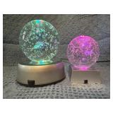Two Bubble Glass Globes with Lighted Platforms: On