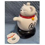 Cat Teapot and Tea Bag Rest with Warming Stand