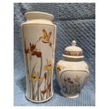 Matching Chokin Vase and Ginger Jar with Floral an