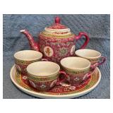 Chinese Ceramic Teapot, Tray, and 4 Teacups with P