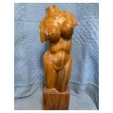 Hand-Carved Wooden Female Torso Sculpture, 20 Inch