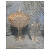 Vintage Glass Large Footed Candy Dish and Small Va