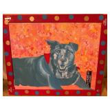 Colorful Dog Painting in Playfully Painted Frame,
