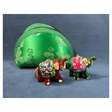 Hand-Painted Elephant Figurines with Decorative Gr